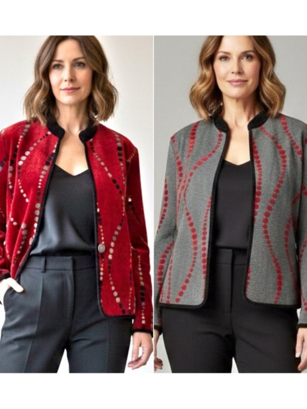 Khangura Reversible Red Black Gray Textured Dot Jacket Modern Art Pattern Size M
